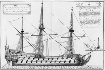 Profile of a vessel with its masts, illustration from the 